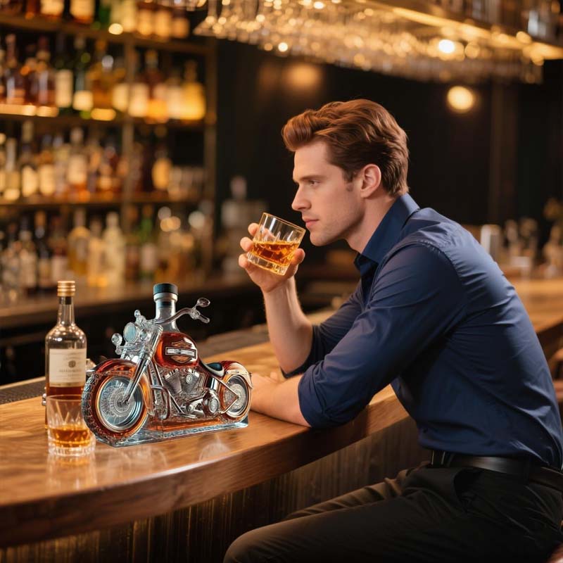 Kreative Motorrad-Weinflasche aus Glas