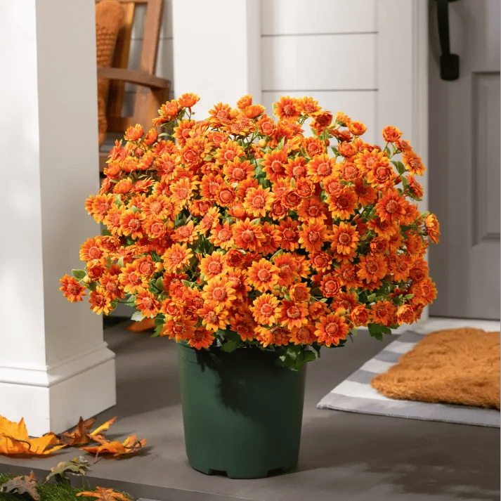 💥Letzter Tag! Nur 3€  pro Stück – Künstliche Gartenblumen „Sunset Mums“ – UV-beständig, wasserfest und windfest